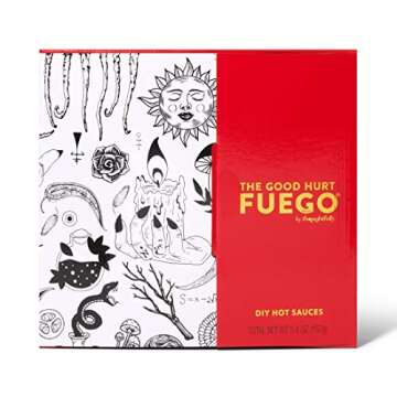 The Good Hurt Fuego by Thoughtfully, DIY Hot Sauce Set, Hot Sauce Making Kit Includes 4 Skull Shaped Reusable Glass Jars, 2 Funnels, Seasonings, Gloves and Recipe Book to Make Your Own Hot Sauce