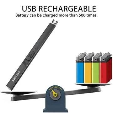 RAYONNER Electric Candle Lighter Rechargeable Lighters Valentines Day Gifts Easter Basket Stuffers Plasma Arc Lighters Windproof & Flameless USB Rechargeable with Safety Switch(1Pack, Black)