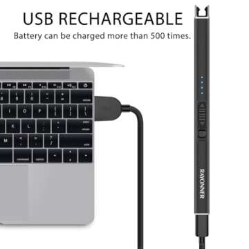 RAYONNER Electric Candle Lighter Rechargeable Lighters Valentines Day Gifts Easter Basket Stuffers Plasma Arc Lighters Windproof & Flameless USB Rechargeable with Safety Switch(1Pack, Black)