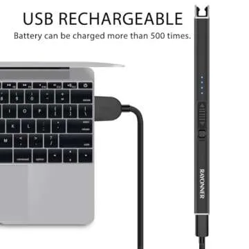 RAYONNER Electric Candle Lighter Rechargeable Lighters Valentines Day Gifts Easter Basket Stuffers Plasma Arc Lighters Windproof & Flameless USB Rechargeable with Safety Switch(1Pack, Black)