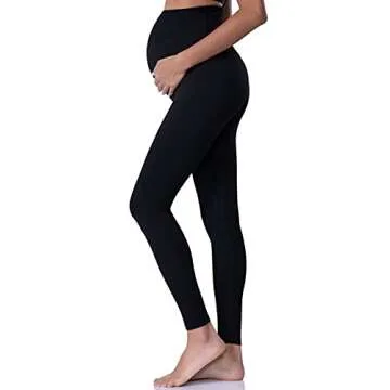 POSHDIVAH Women's Maternity Leggings Over The Belly Pregnancy Yoga Pants Active Wear Workout Leggings 2pcs Black Large