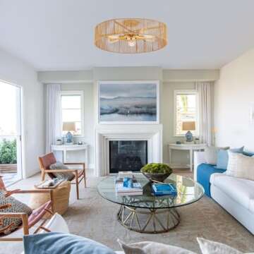 MhyTogn 24" Natural Rattan Flush Mount Ceiling Light Fixture Antique Brass Brush Paint Finish Boho Chandelier for Porch Patio Hallway Bedroom Living Room Kitchen Island 5-Light