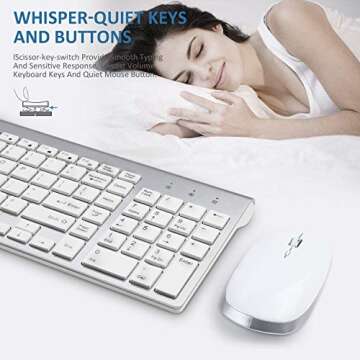 Wireless Keyboard Mouse Combo, 2.4G USB Slim Keyboard and Mouse Silent Full-Size Ergonomic Compact with Number Pad for Laptop PC Computer - Silver