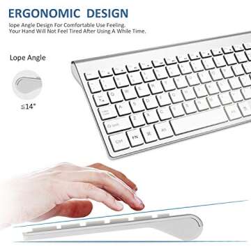 Wireless Keyboard Mouse Combo, 2.4G USB Slim Keyboard and Mouse Silent Full-Size Ergonomic Compact with Number Pad for Laptop PC Computer - Silver