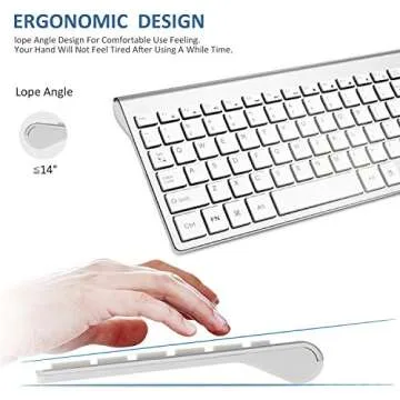 Wireless Keyboard Mouse Combo, 2.4G USB Slim Keyboard and Mouse Silent Full-Size Ergonomic Compact with Number Pad for Laptop PC Computer - Silver