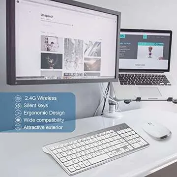 Wireless Keyboard Mouse Combo, 2.4G USB Slim Keyboard and Mouse Silent Full-Size Ergonomic Compact with Number Pad for Laptop PC Computer - Silver