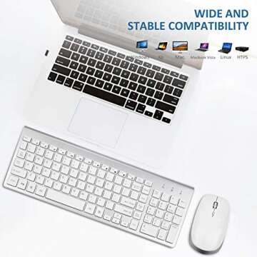 Wireless Keyboard Mouse Combo, 2.4G USB Slim Keyboard and Mouse Silent Full-Size Ergonomic Compact with Number Pad for Laptop PC Computer - Silver