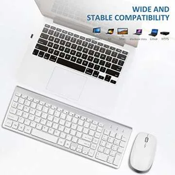 Wireless Keyboard Mouse Combo, 2.4G USB Slim Keyboard and Mouse Silent Full-Size Ergonomic Compact with Number Pad for Laptop PC Computer - Silver