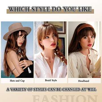 FREEMEIGE Clip in Bangs for Women 100% Human Hair Clip on Bangs Hair Clip Wispy Bangs French Bangs Flat Neat Bangs Fringe with Temples Hairpieces Clip on Curved Bangs for Daily Wear (Light Brown)