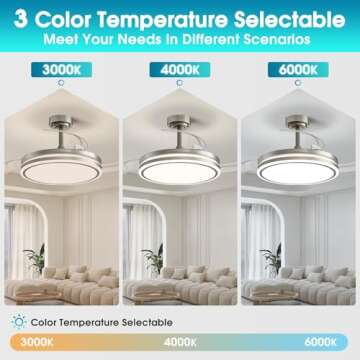 Lvienews 42'' Retractable Ceiling Fans with Lights and Remote, Modern Bladeless Ceiling Fans with LED Lights, Dimmable Fandelier Ceiling Fans for Bedroom Living Room Dining Room Kitchen Patio