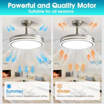 Lvienews 42'' Retractable Ceiling Fans with Lights and Remote, Modern Bladeless Ceiling Fans with LED Lights, Dimmable Fandelier Ceiling Fans for Bedroom Living Room Dining Room Kitchen Patio