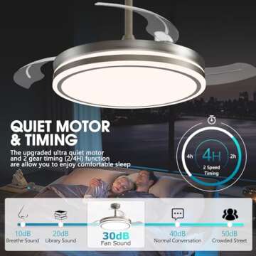 Lvienews 42'' Retractable Ceiling Fans with Lights and Remote, Modern Bladeless Ceiling Fans with LED Lights, Dimmable Fandelier Ceiling Fans for Bedroom Living Room Dining Room Kitchen Patio