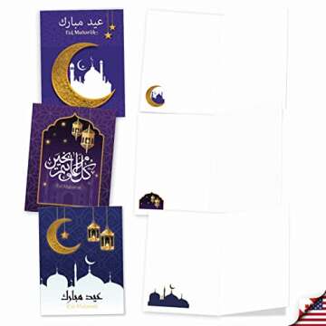 Assorted Eid Mubarak Notes Set - 20 Cards & Envelopes