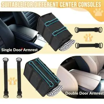 SlowTon Console Dog Car Seat - Portable Dogs Armrest Booster Seat for Small Dog, Anti-Collapse Pet Car Seat with Soft Cushion Safety Belt, Support Pet Up to 11lbs (Black)