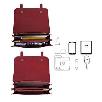 ECOSUSI Small Crossbody Bags Vintage Satchel Work Bag Vegan Leather Shoulder Bag with Detachable Bow, Red