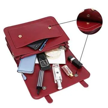 ECOSUSI Small Crossbody Bags Vintage Satchel Work Bag Vegan Leather Shoulder Bag with Detachable Bow, Red