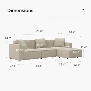 Acanva Modern Modular Sectional Sofa with Ottoman in Cream