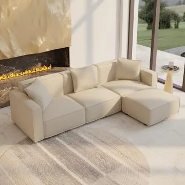 Acanva Modern Modular Sectional Sofa with Ottoman in Cream