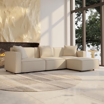 Acanva Modern Modular Sectional Sofa with Ottoman in Cream