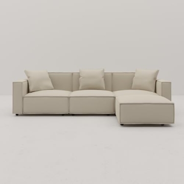 Acanva Modern Modular Sectional Sofa with Ottoman in Cream