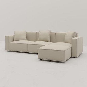 Acanva Modern Modular Sectional Sofa with Ottoman in Cream