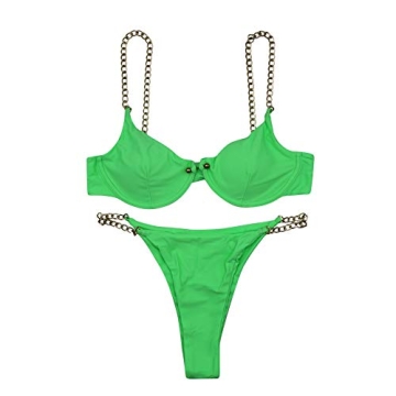 AIBEARTY Women's Sexy Metal Chain Strap Bikini Set – Stunning Green Beachwear