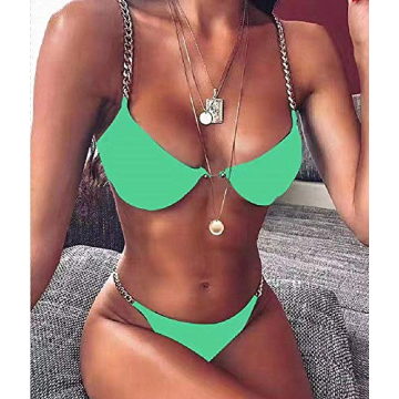AIBEARTY Women's Sexy Metal Chain Strap Bikini Set Green