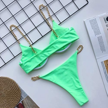 AIBEARTY Women's Sexy Metal Chain Strap Bikini Set Green