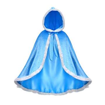 Party Chili Fur Princess Hooded Cape Cloaks Costume for Girls Dress Up Blue 10-12 Years(150cm)