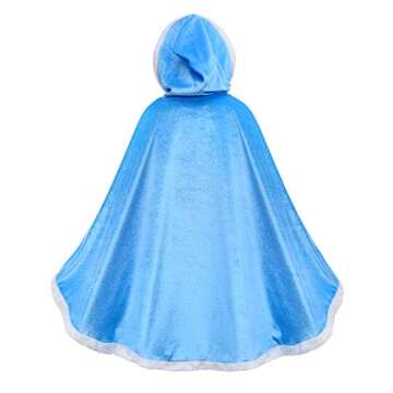 Party Chili Fur Princess Hooded Cape Cloaks Costume for Girls Dress Up Blue 10-12 Years(150cm)
