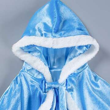 Party Chili Fur Princess Hooded Cape Cloaks Costume for Girls Dress Up Blue 10-12 Years(150cm)