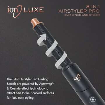 ion Luxe 8In1 Airstyler Pro, Interchangeable Hair Dryer & Curler for All Hair Types