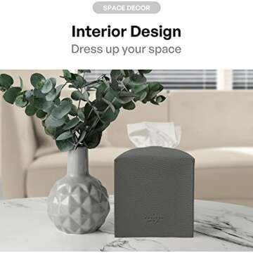 Carrotez Tissue Box Cover, [Refined] Modern PU Leather Square Tissue Box Holder - Decorative Holder/Organizer for Bathroom Vanity Countertop, Night Stands, Office Desk & Car 5"X5"X5" - Charcoal