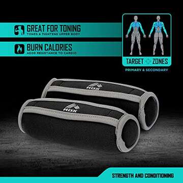RBX Soft Hand Weights For Walking, Running, Physical Therapy, and Aerobics - with Hand Strap for Erg...