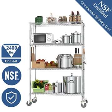 Leteuke Wire Shelving Unit with Wheels, NSF Certified Adjustable Storage Shelves, Heavy Duty Shelvin...