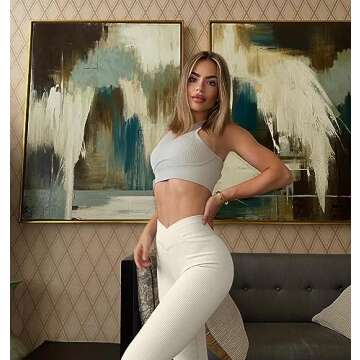 OQQ Women's 2 Piece Yoga Leggings Ribbed Seamless Workout High Waist Cross Over Athletic Exercise Le...