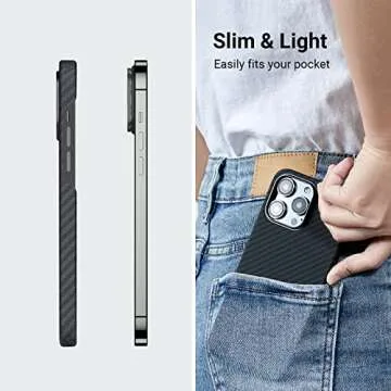 pitaka Magnetic Case for iPhone 13 Pro-6.1 Inch [MagEZ Case 2] 100% Aramid Fiber Slim Fit iPhone 13 Pro Case MagSafe, 3D Grip Touch, Black/Grey (Twill)