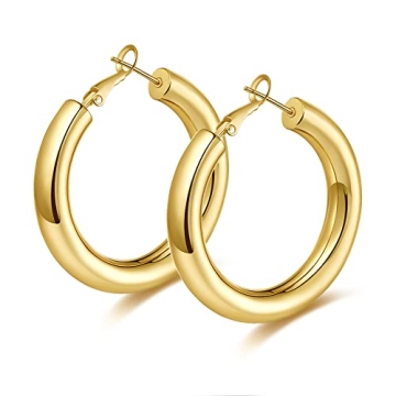 WOWSHOW Chunky Gold Hoop Earrings for Women 40mm