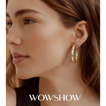 WOWSHOW Chunky Gold Hoop Earrings for Women 40mm