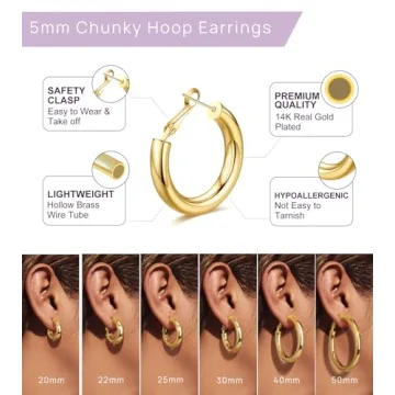 WOWSHOW Chunky Gold Hoop Earrings for Women 40mm