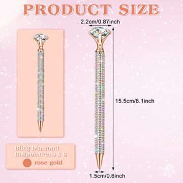 Jeyiour 8 Pcs Diamond Black Ink Rhinestone Pens Bling Metal Crystal Ballpoint Pens for Women for Wed...