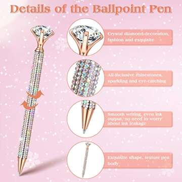 Jeyiour 8 Pcs Diamond Black Ink Rhinestone Pens Bling Metal Crystal Ballpoint Pens for Women for Wedding Bridal Shower Office Meeting Birthday Supplies Women Gifts, 0.7mm(Colorful)