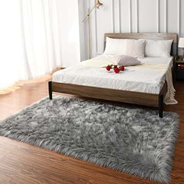 LOCHAS Soft Fluffy Faux Fur Rugs for Bedroom Bedside Rug 3x5 Feet, Washable, Furry Sheepskin Area Rug for Living Room Girls Room, Luxury Shag Carpet Home Decor, White
