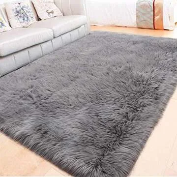 LOCHAS Soft Fluffy Faux Fur Rugs for Bedroom Bedside Rug 3x5 Feet, Washable, Furry Sheepskin Area Rug for Living Room Girls Room, Luxury Shag Carpet Home Decor, White