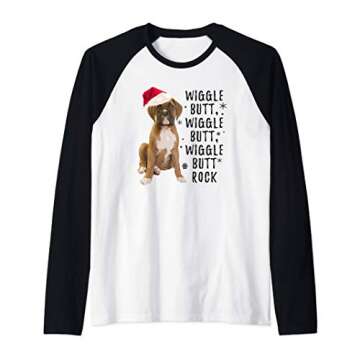 Boxer Dog Christmas - Wiggle Butt Rock Raglan Baseball Tee