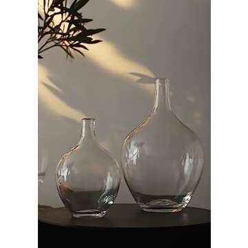 20" Extra Large Glass Floor Vase for Pampas Grass- Big Clear Jug Vases for Table Decor- Modern Heavy Duty 20 Inch Round Glass Belly Vase for Home & Bedroom Decorations, Clear