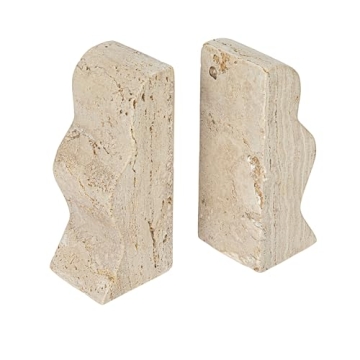 Natural Travertine Wave Bookends Set of 2 Elegant Decor