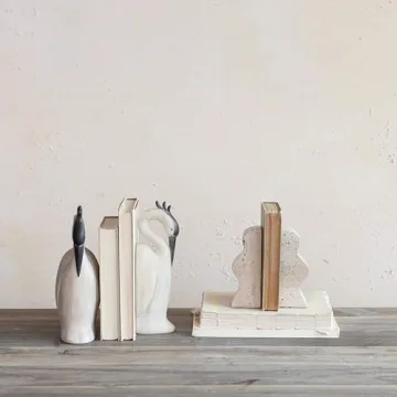 Natural Travertine Wave Bookends Set of 2 Elegant Decor