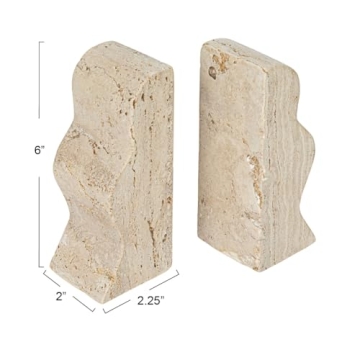 Natural Travertine Wave Bookends Set of 2 Elegant Decor
