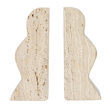 Natural Travertine Wave Bookends Set of 2 Elegant Decor